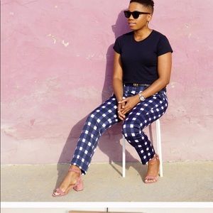 BANANA REPUBLIC Blue Gingham Avery Ankle Pants Wom